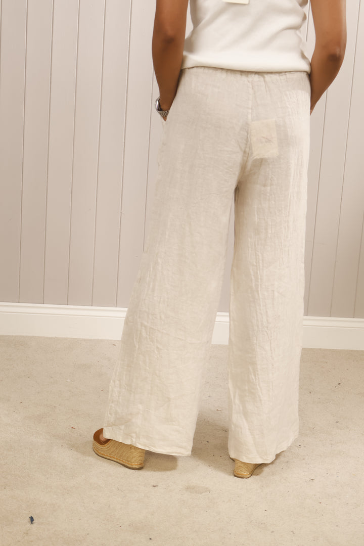 Linen Wide Leg Trousers Beige
