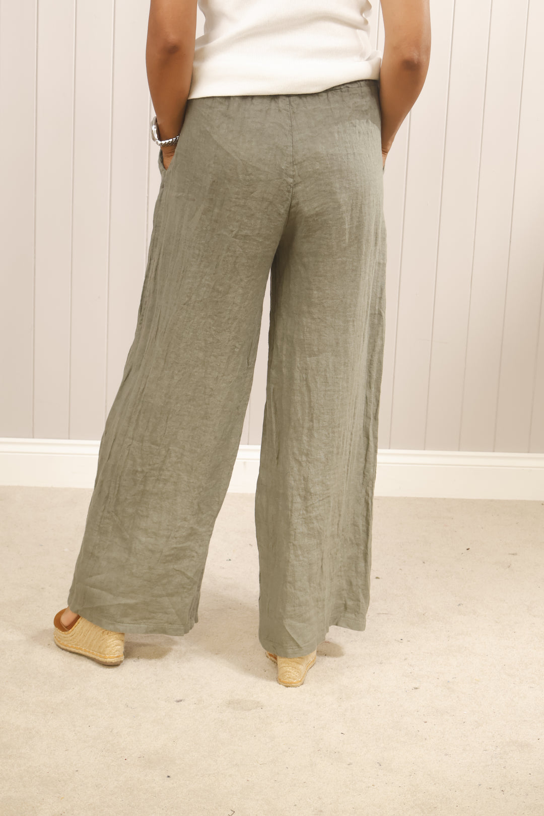 Linen Wide Leg Trousers Khaki