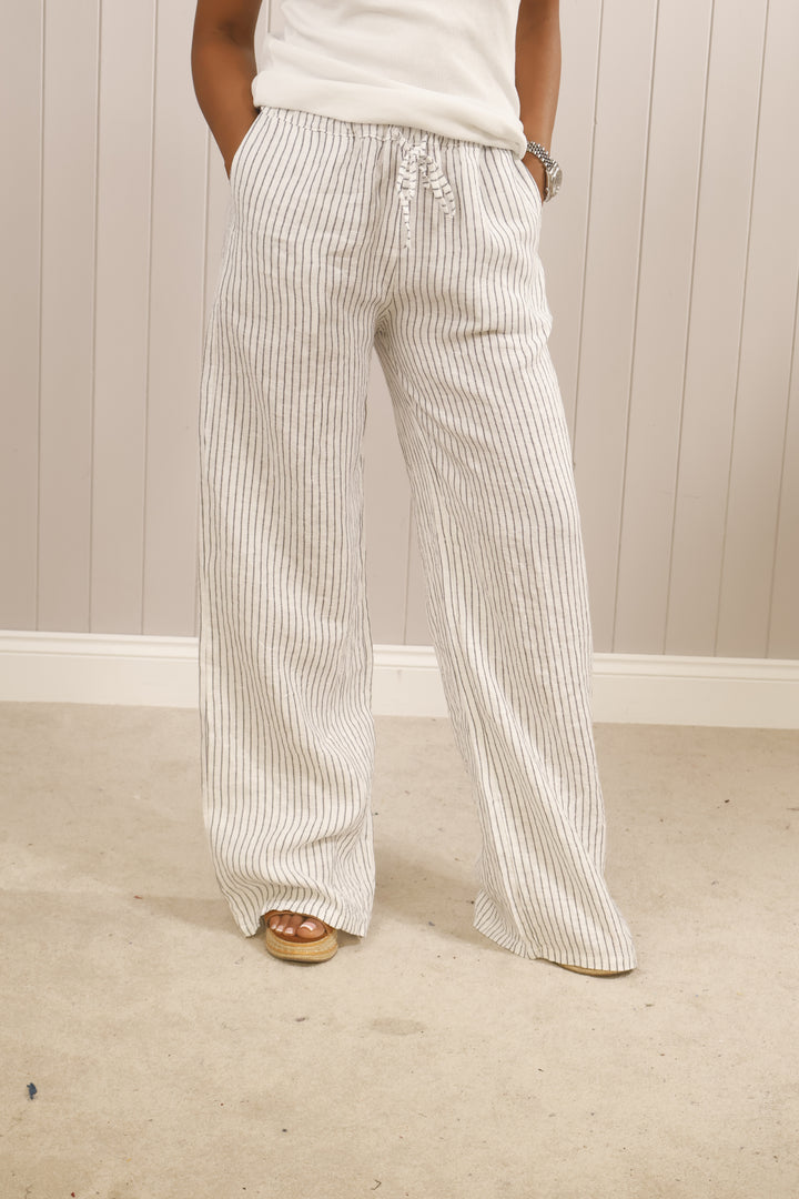 Shiloh Stripe Linen Trousers White
