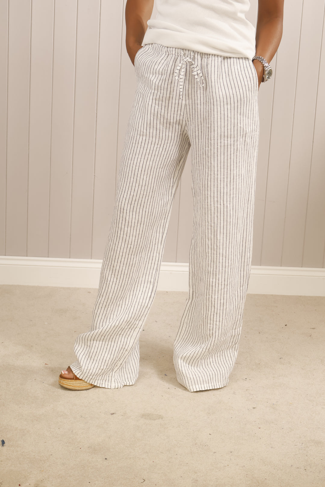 Shiloh Stripe Linen Trousers White