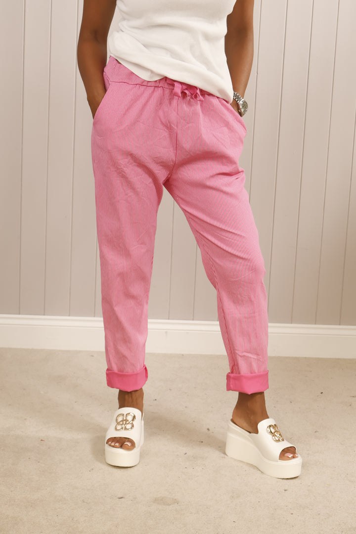 Fine stripe Magic pants Fuchsia