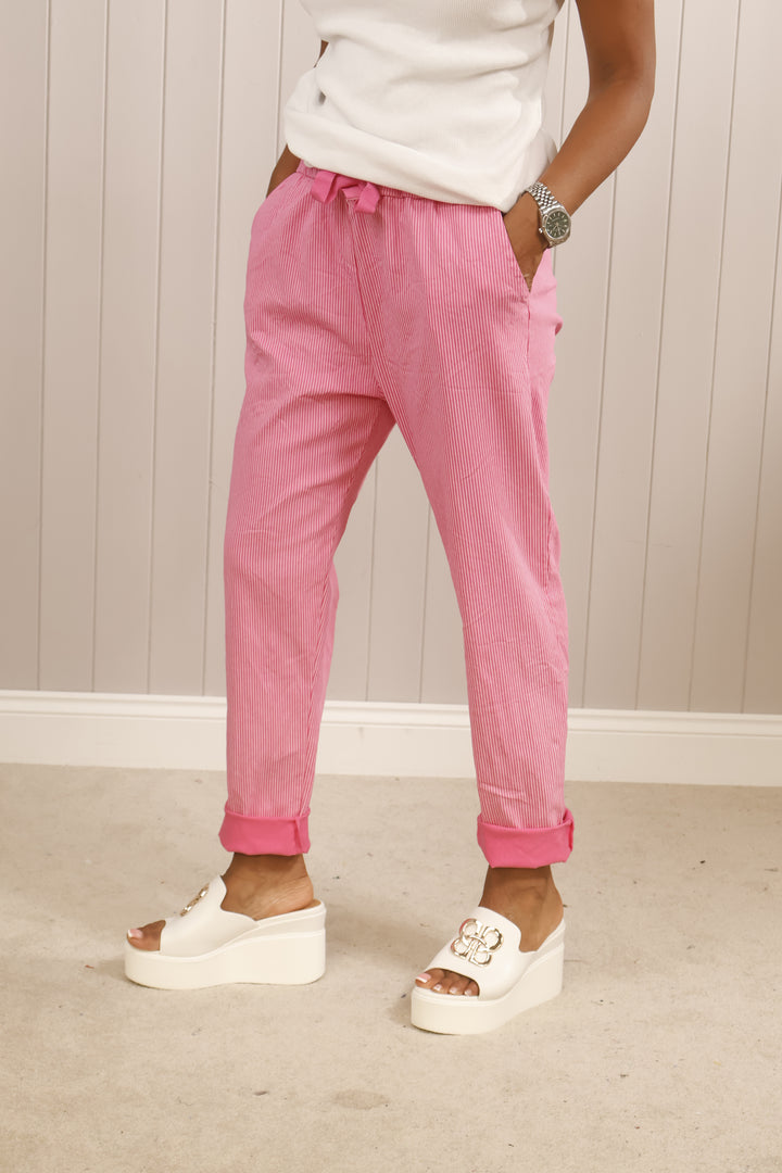 Fine stripe Magic pants Fuchsia