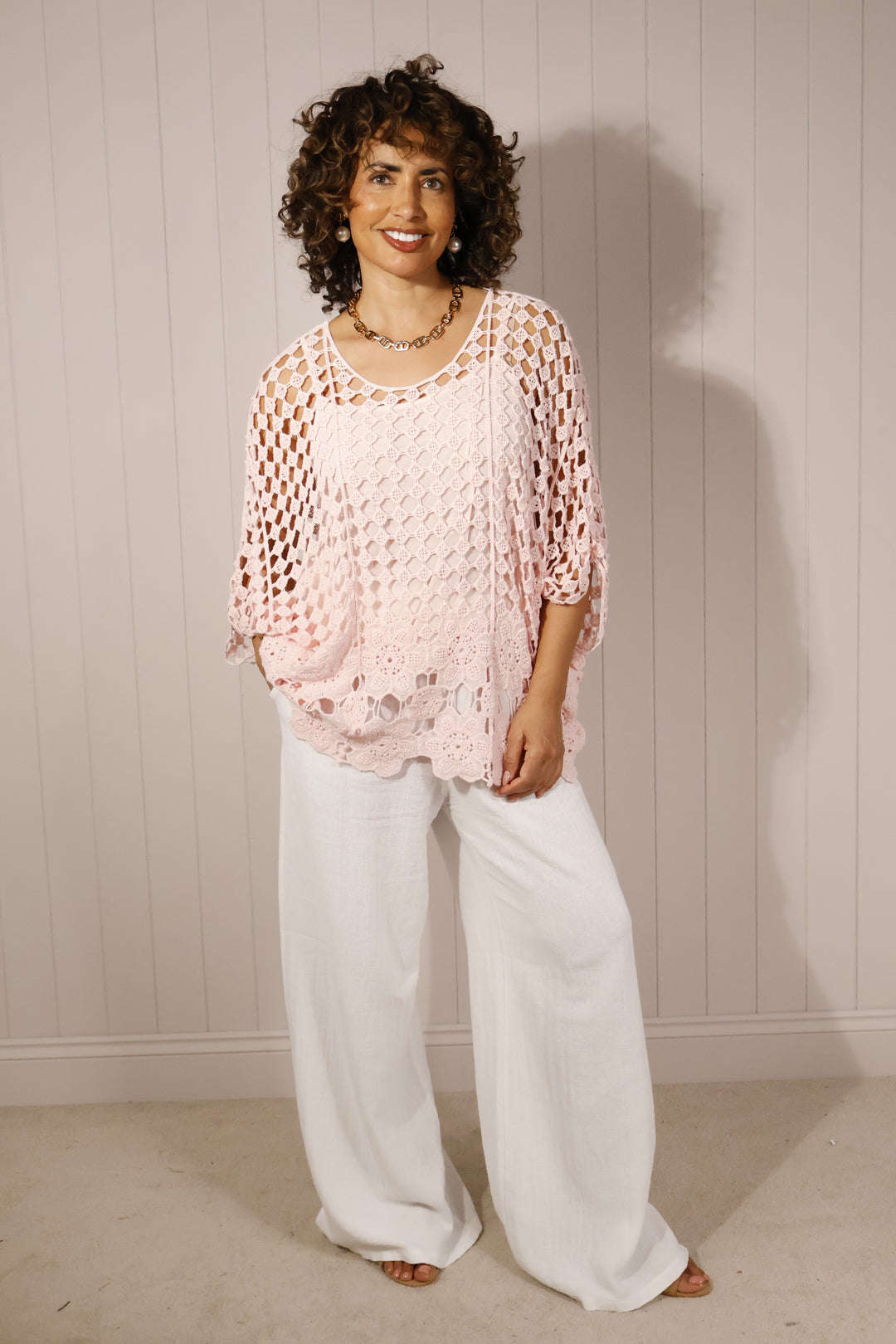 Corrine Crochet Top Pink