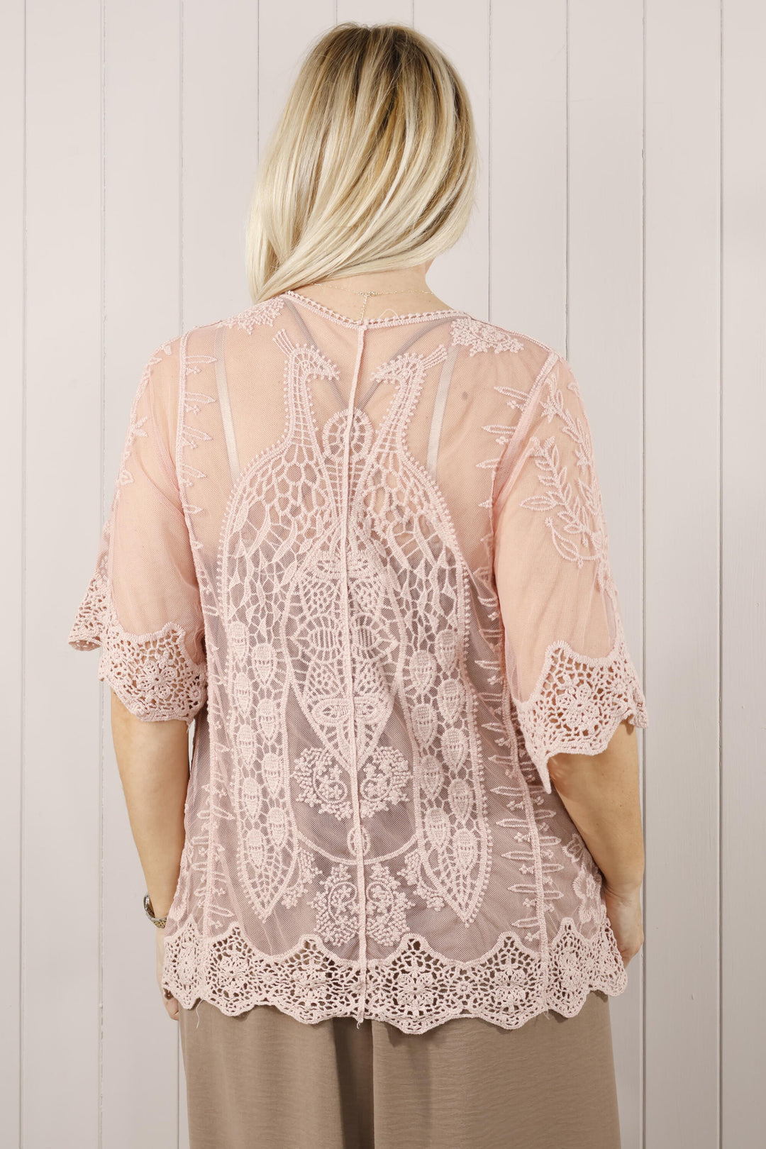 Peacock Sheer Cardigan Short Dusky Pink