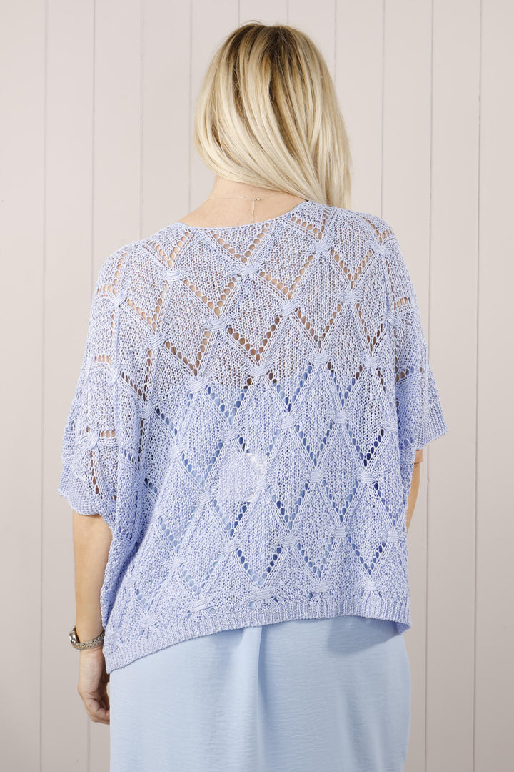 Sally Open Knit V Neck Blue