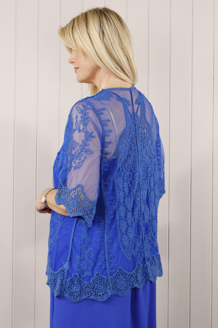 Peacock Sheer Cardigan Short Royal Blue