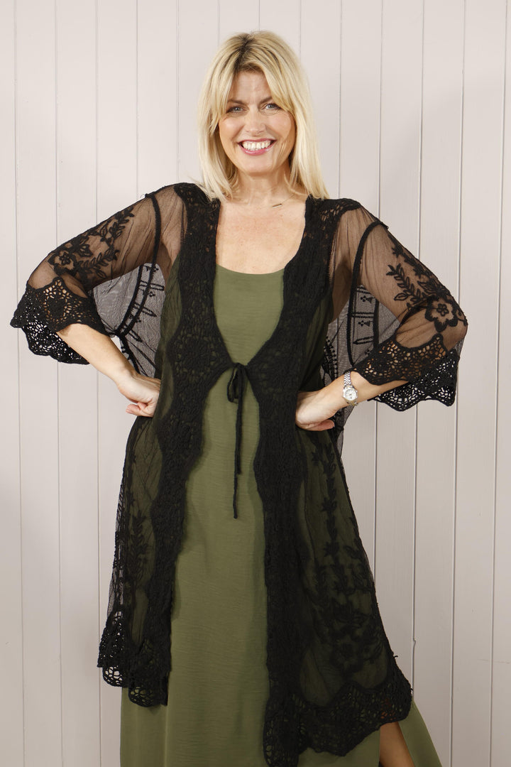 Peacock Sheer Cardigan Black