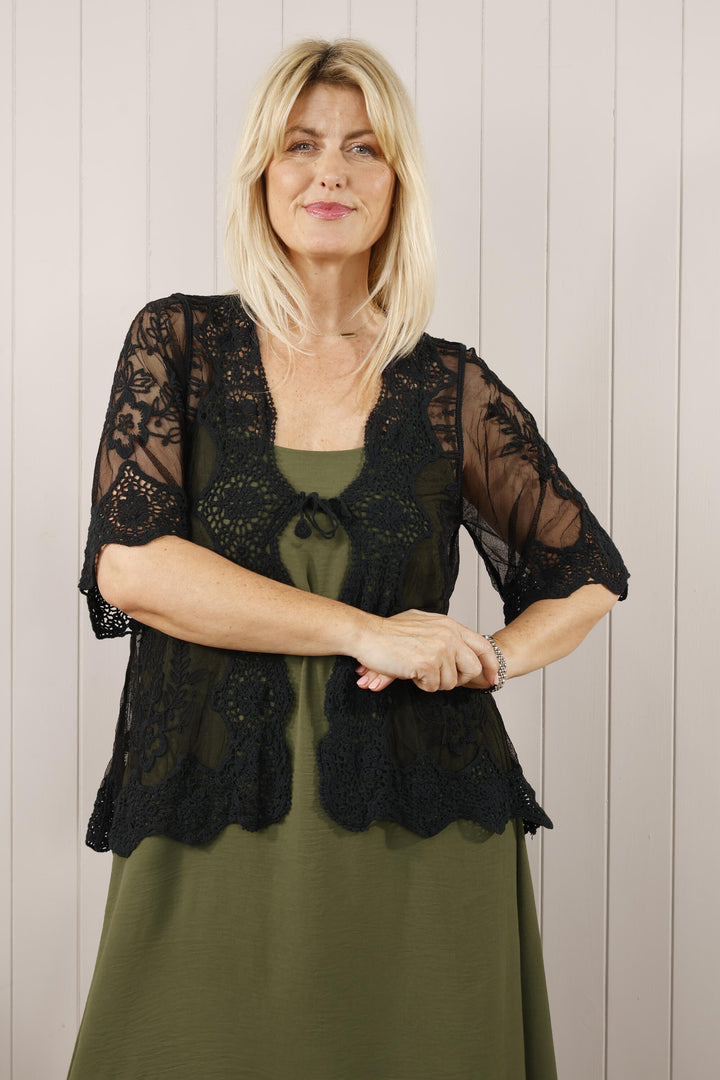 Peacock Sheer Cardigan Short Black