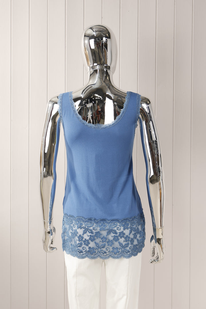 Lace Bottom Vest Denim Blue