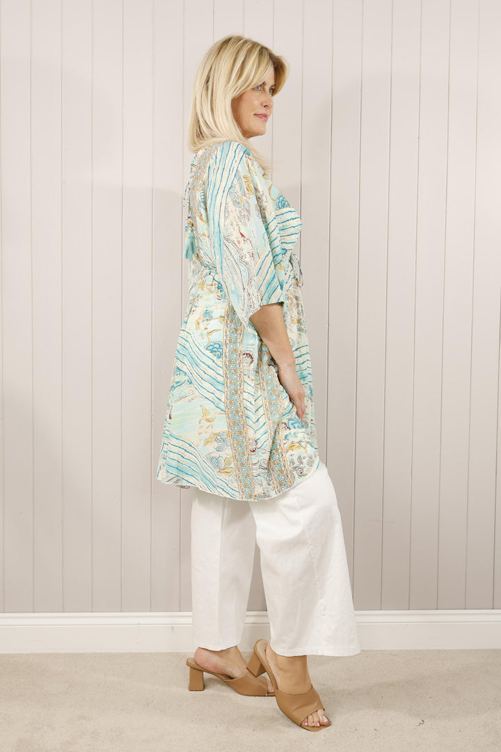 Saffi Silk Floral Tunic Turquoise