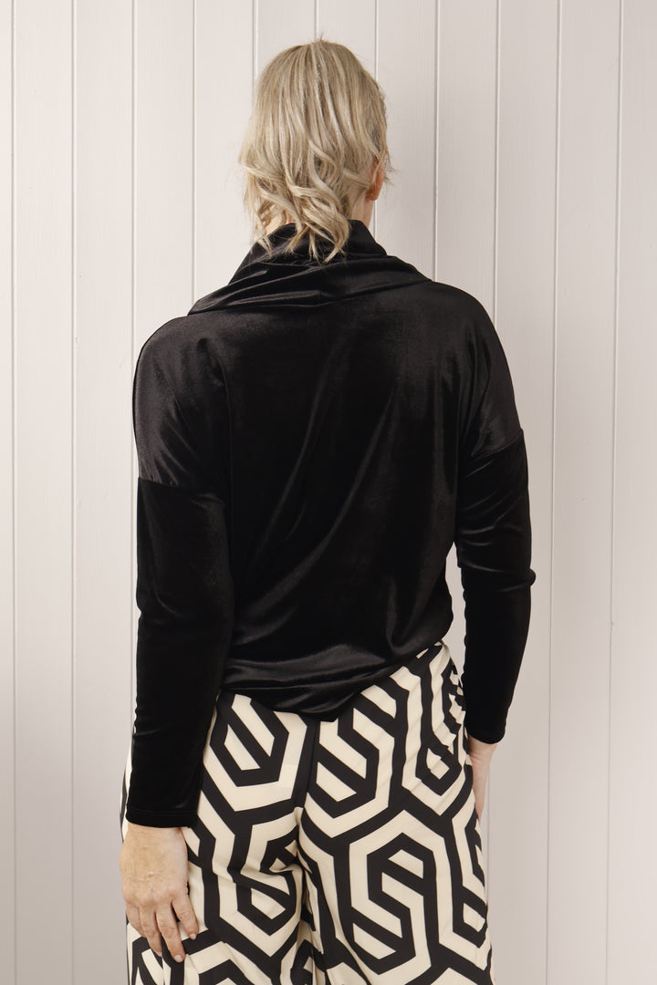 Sasha Cowl Neck Velour Top Black