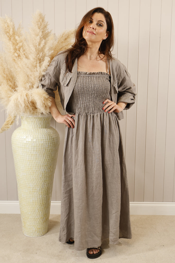 Robyn Linen Dress & Jacket Mocha