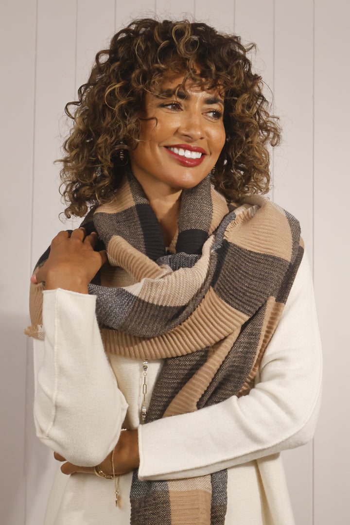 Square ribbed scarf Taupe
