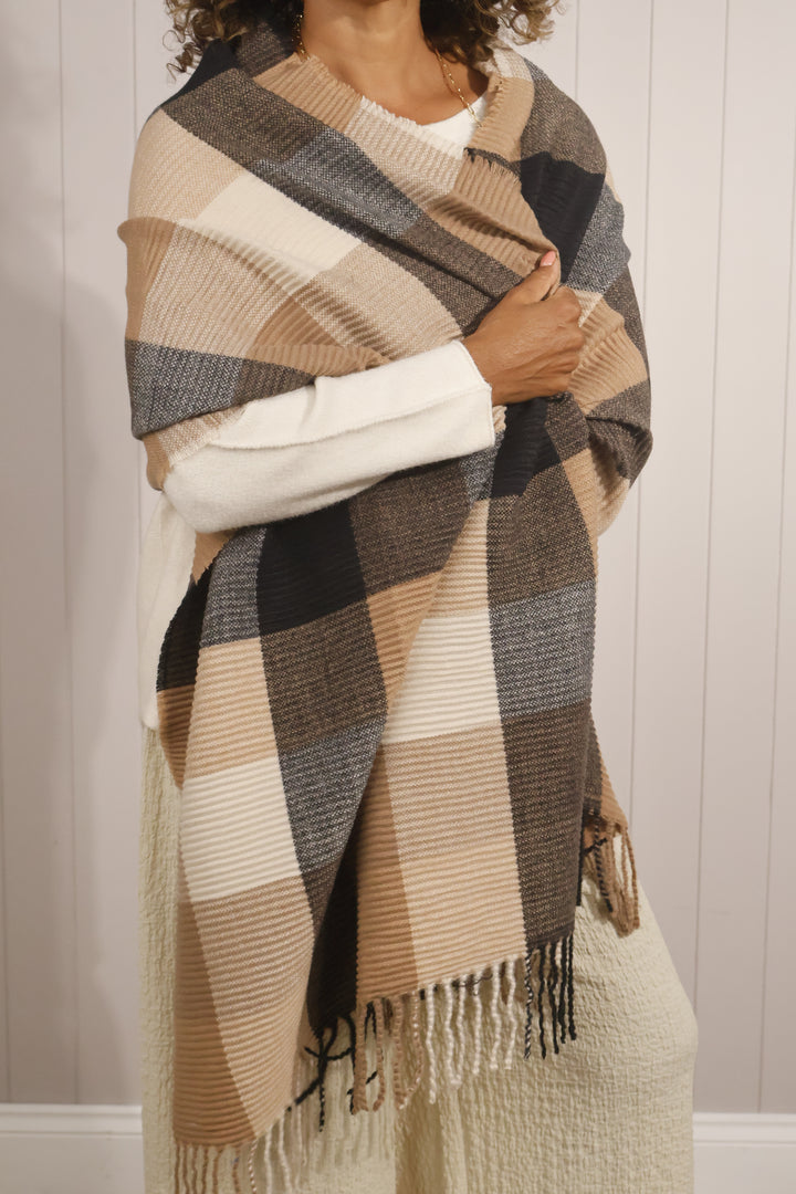 Square ribbed scarf Taupe