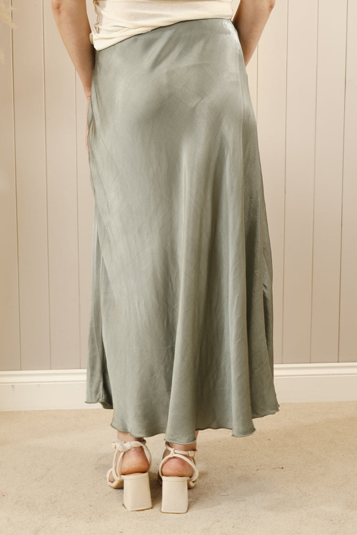Satin Flair Skirt Sage