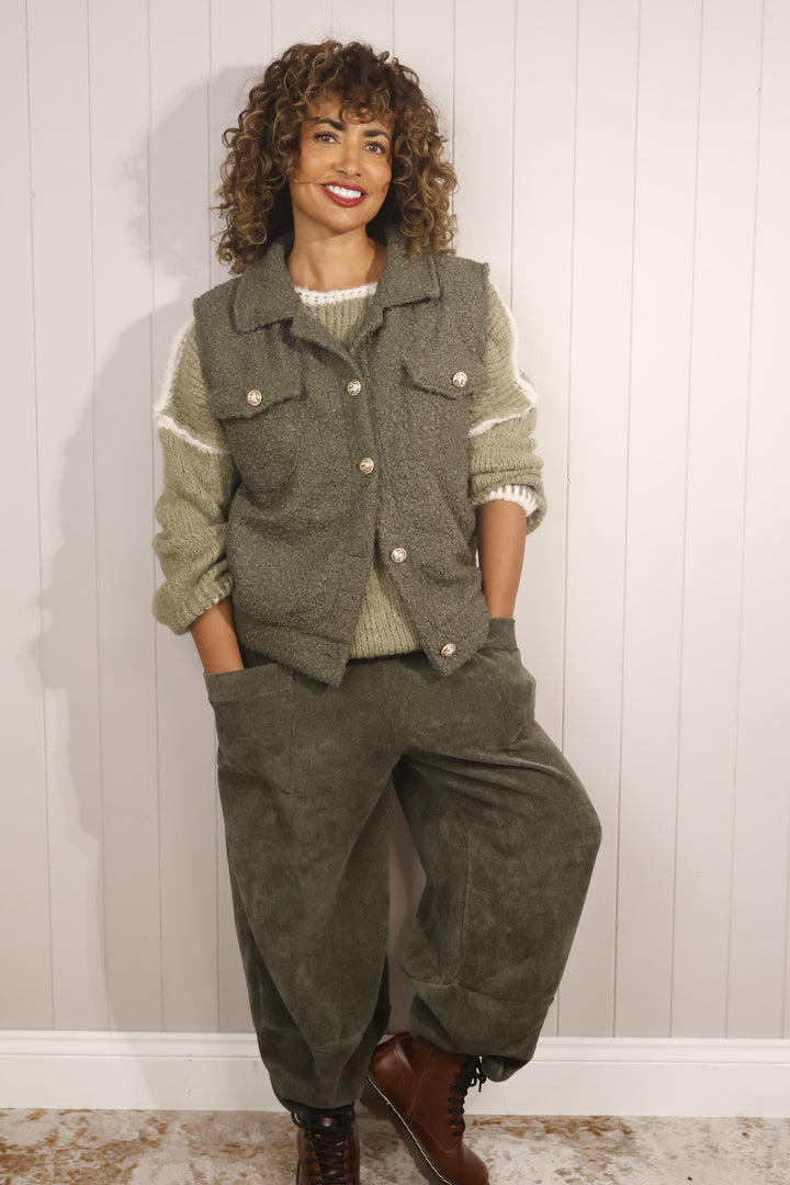 Belinda Sleeveless Jacket Khaki