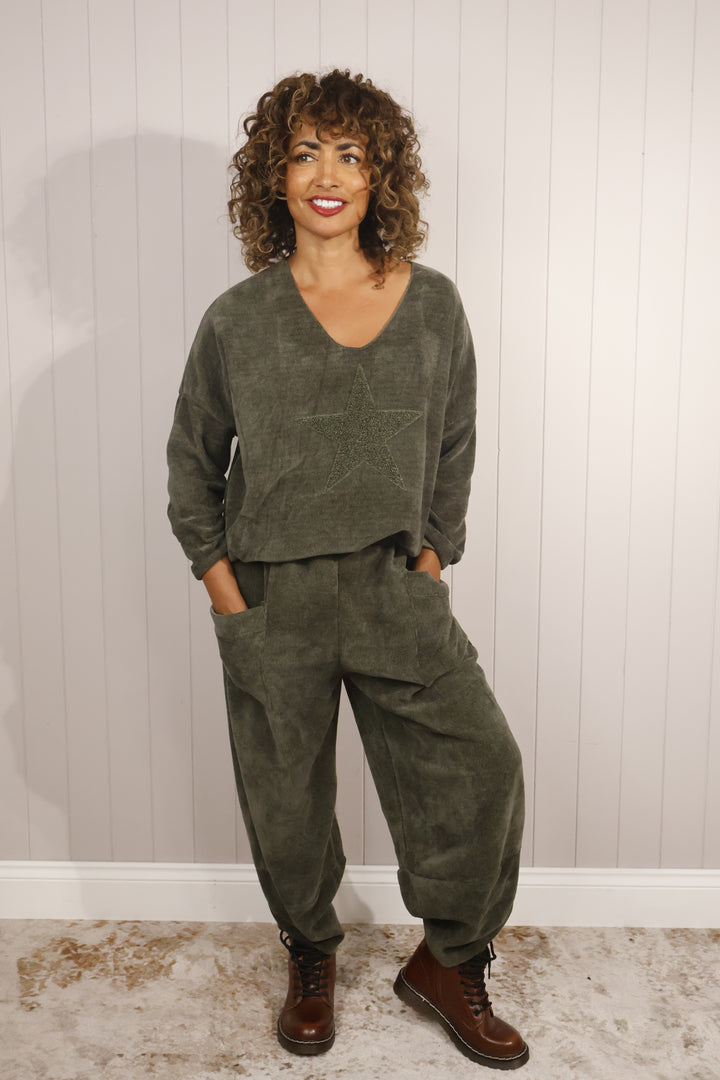 Tahlia Chenille Trousers Khaki