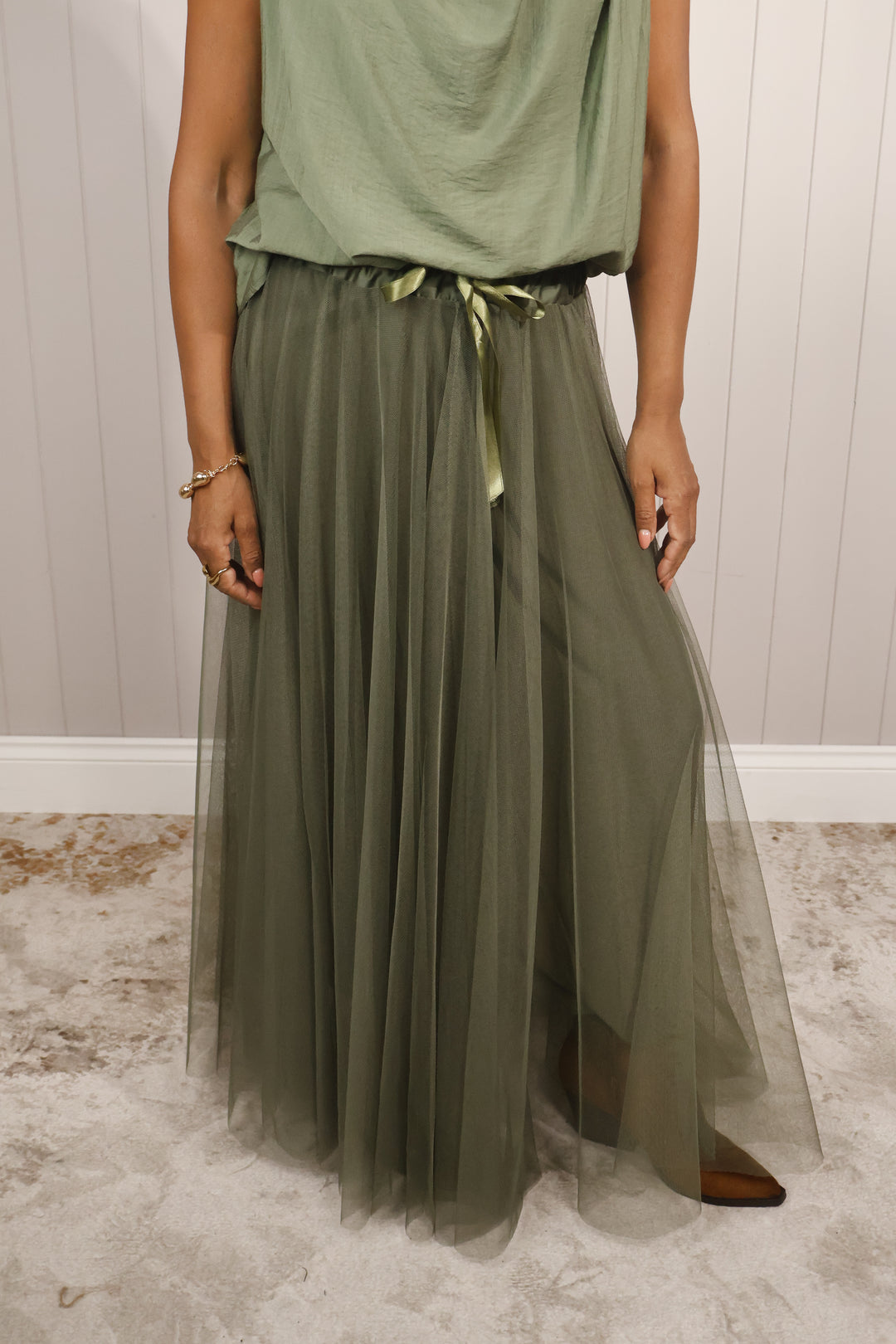 Tulle A-Line Skirt Khaki
