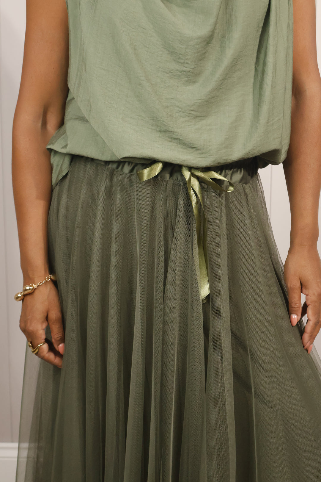 Tulle A-Line Skirt Khaki
