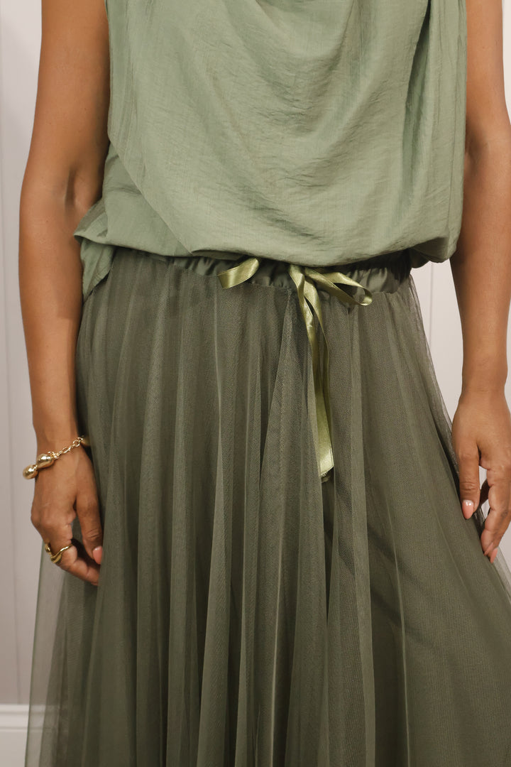 Tulle A-Line Skirt Khaki
