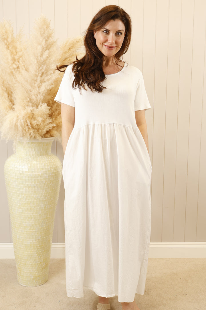 Short Sleeve Venus Maxi Dress White
