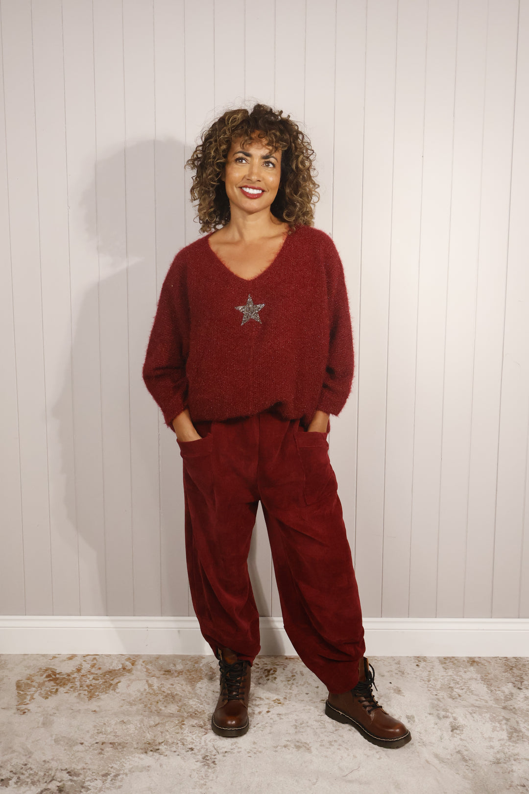 Tahlia Chenille Trousers Bordeaux