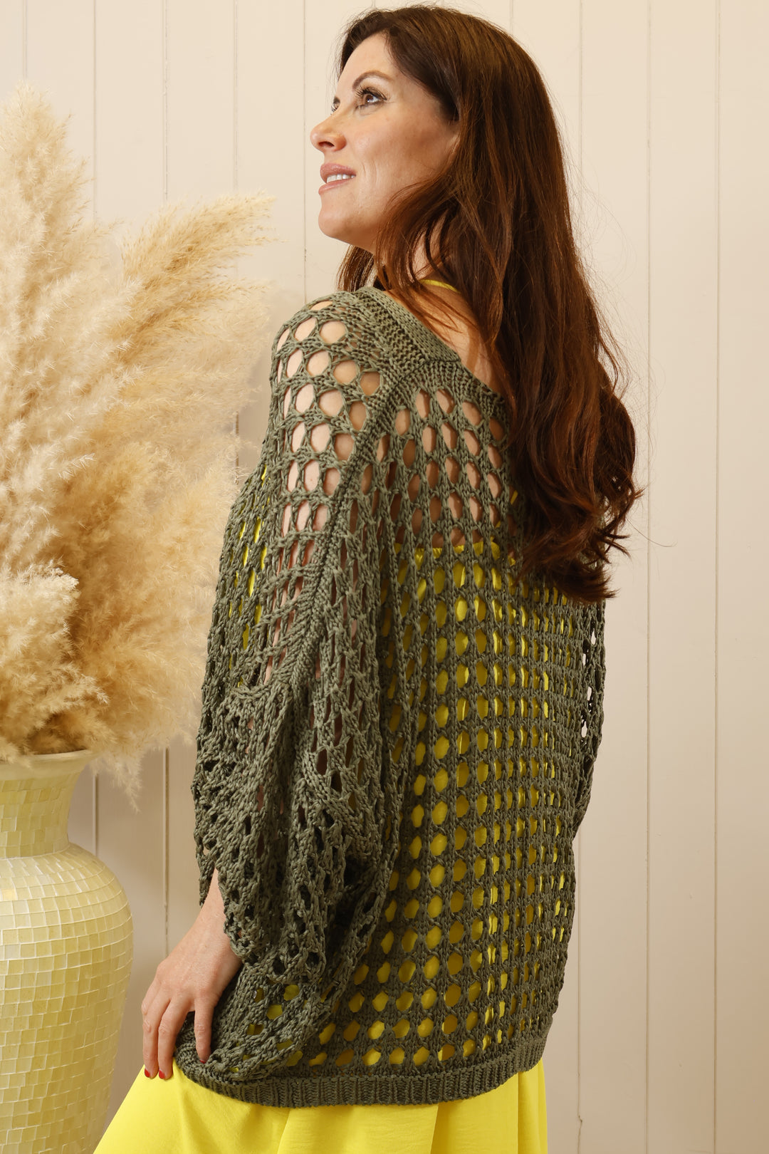Olympia Open Knit Cardigan Khaki