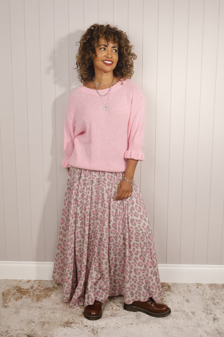 Leopard Cotton Skirt Pink