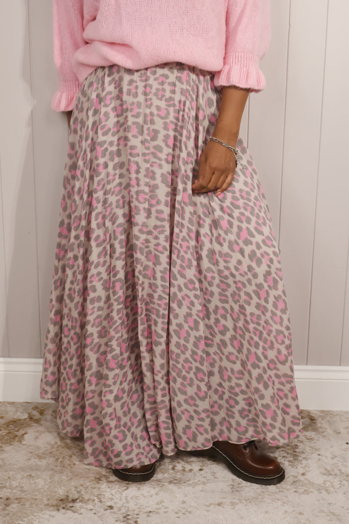 Leopard Cotton Skirt Pink