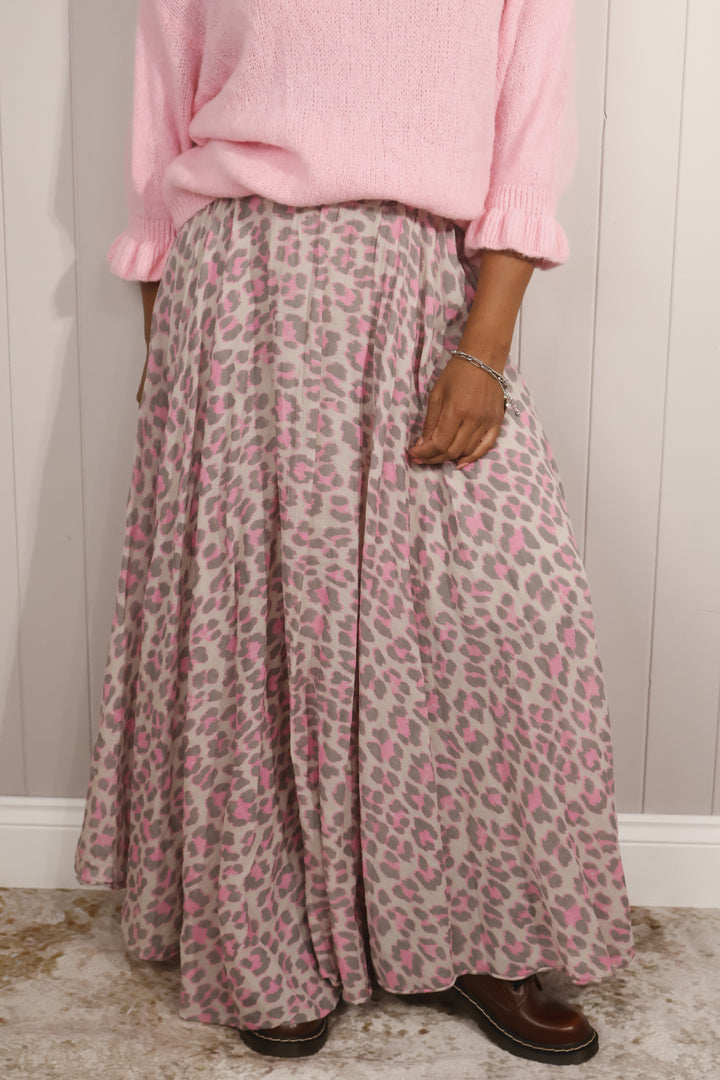 Leopard Cotton Skirt Pink