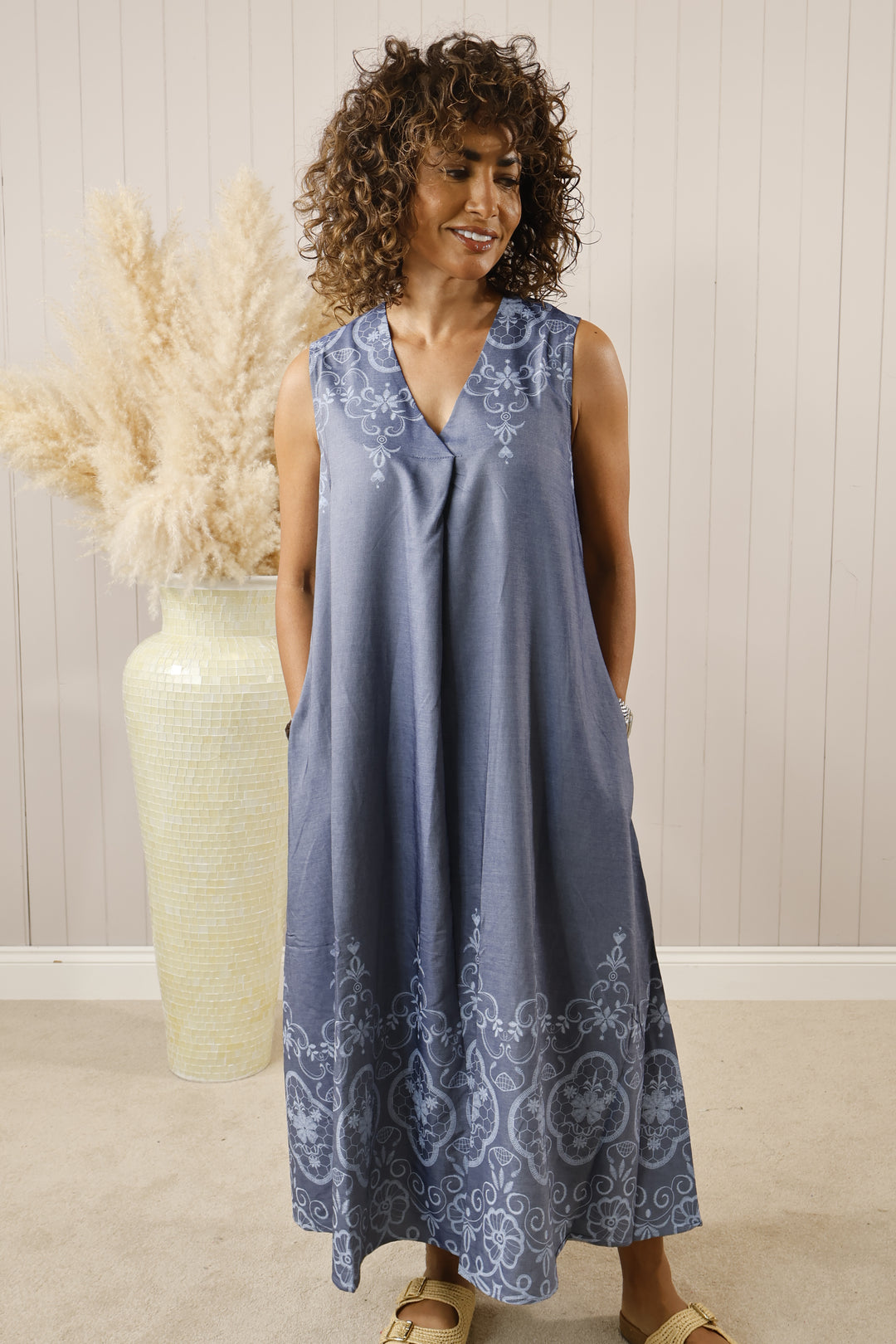 Duri Damask Dress Dark Blue