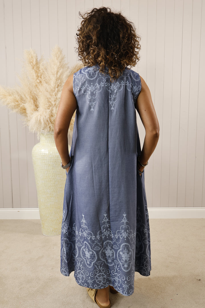 Duri Damask Dress Dark Blue