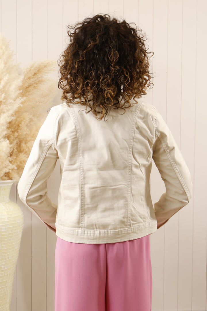 Round Neck Denim Jacket Cream