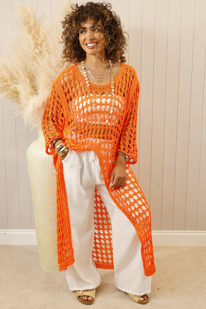 Ovidia  Cotton Open front crochet top Orange