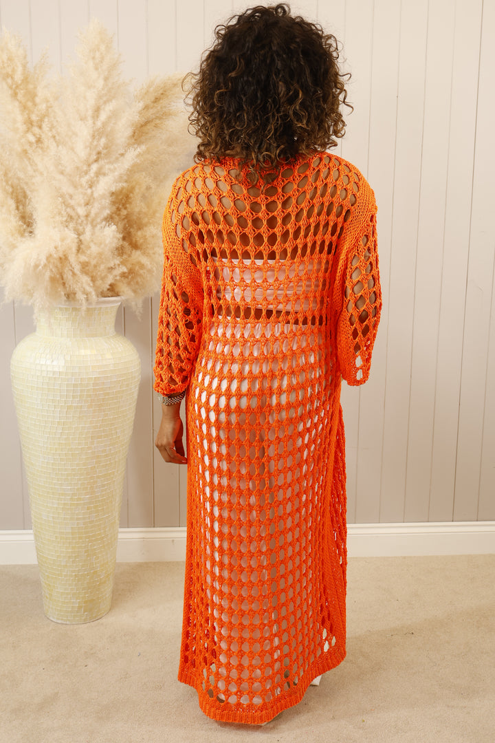 Ovidia  Cotton Open front crochet top Orange