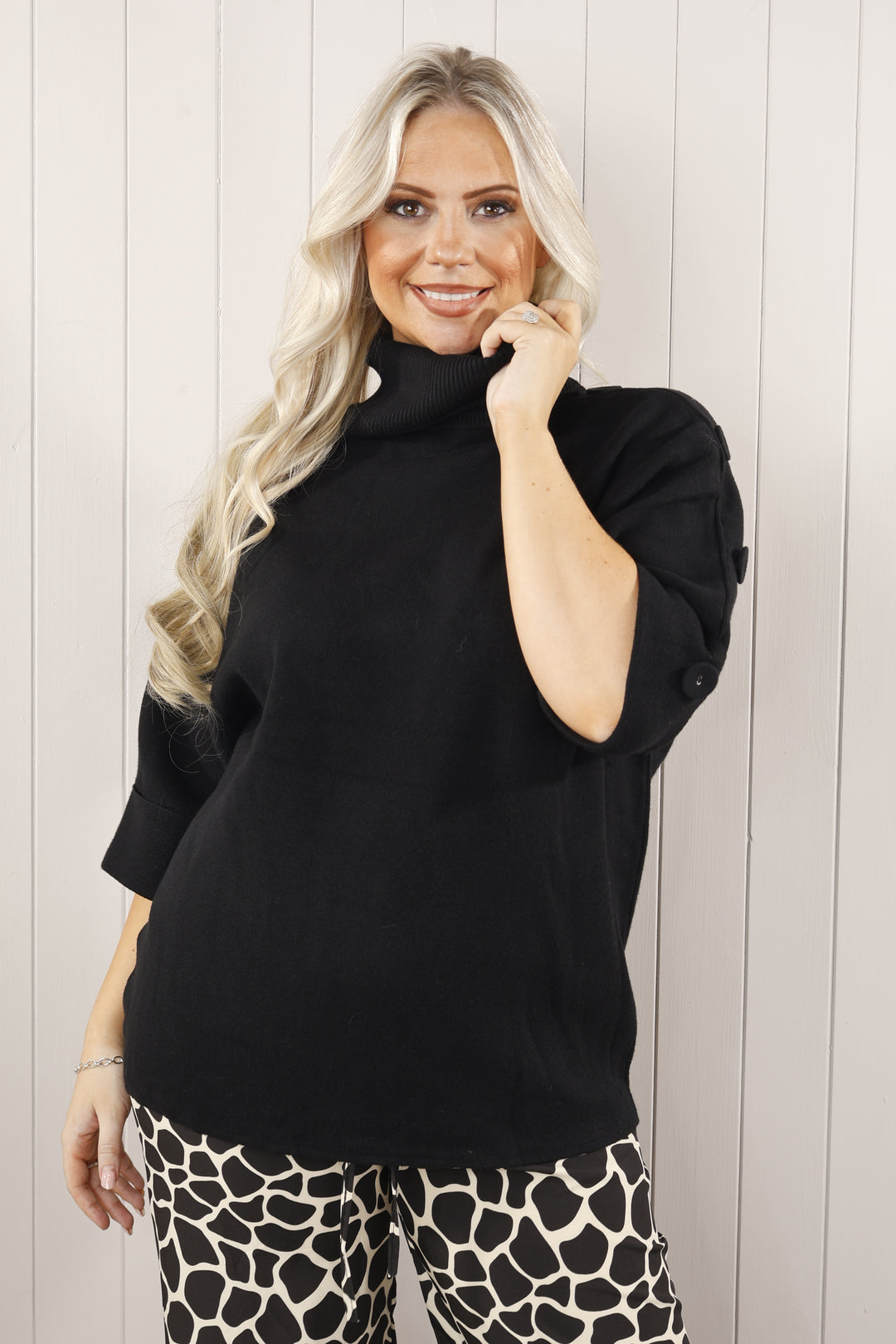 Sunlee Button Jumper Black