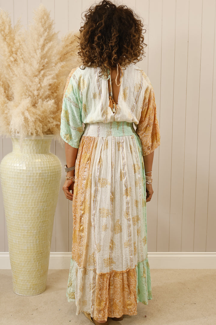 Amoli Maxi dress Aqua/Tan