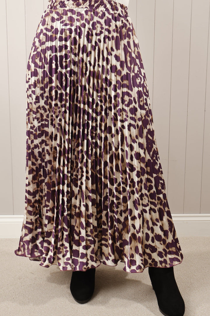 Satin pleated print skirt Purple