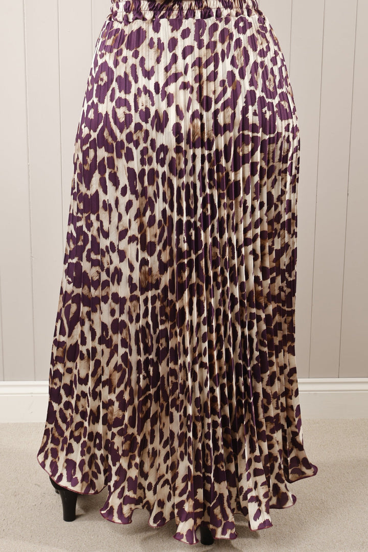 Satin pleated print skirt Purple