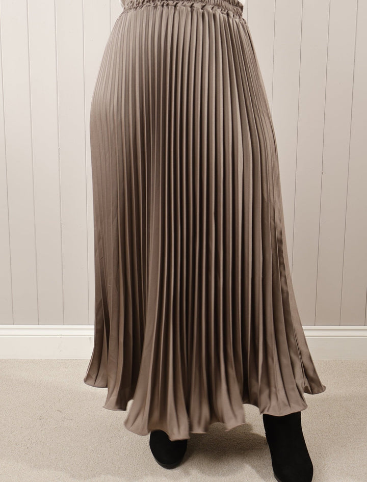 Satin Pleated Skirt  Truffle