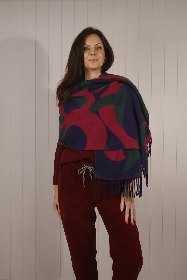 Abstract Print Cashmere Blend Scarf Navy