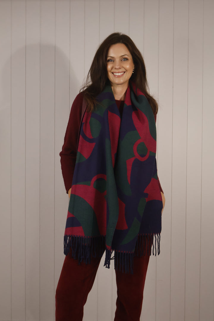 Abstract Print Cashmere Blend Scarf Navy