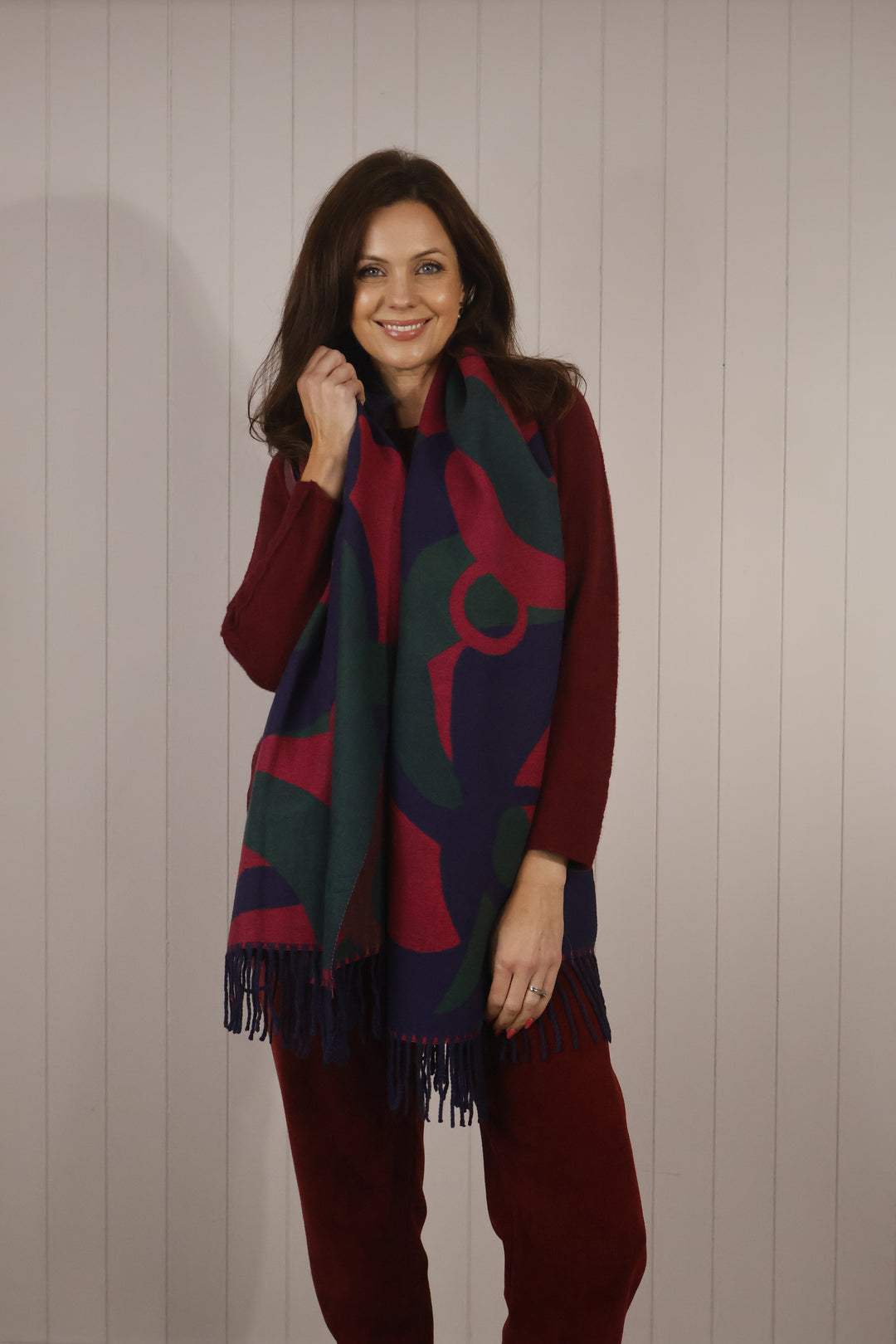 Abstract Print Cashmere Blend Scarf Navy