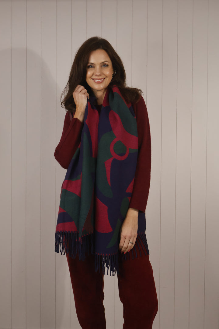 Abstract Print Cashmere Blend Scarf Navy