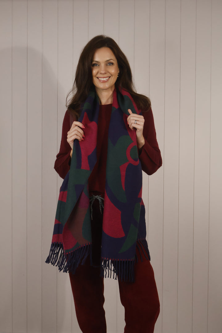 Abstract Print Cashmere Blend Scarf Navy