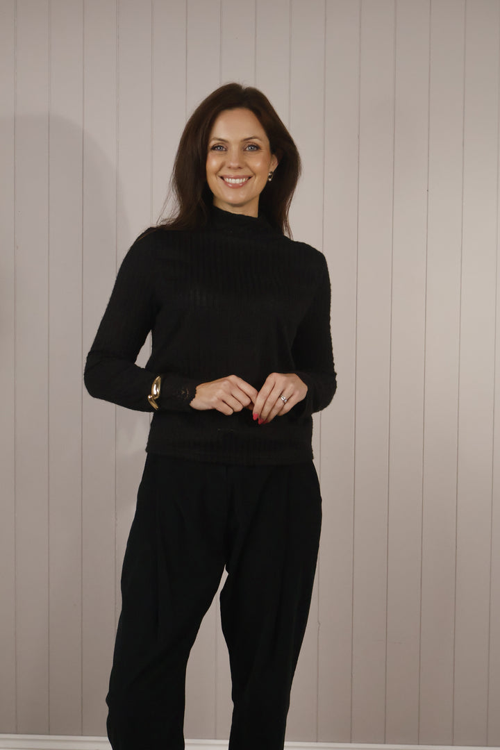 Serena Lace Trim Top Black