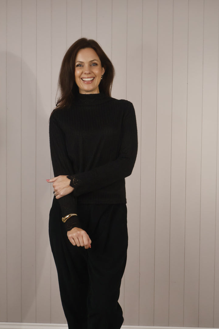 Serena Lace Trim Top Black