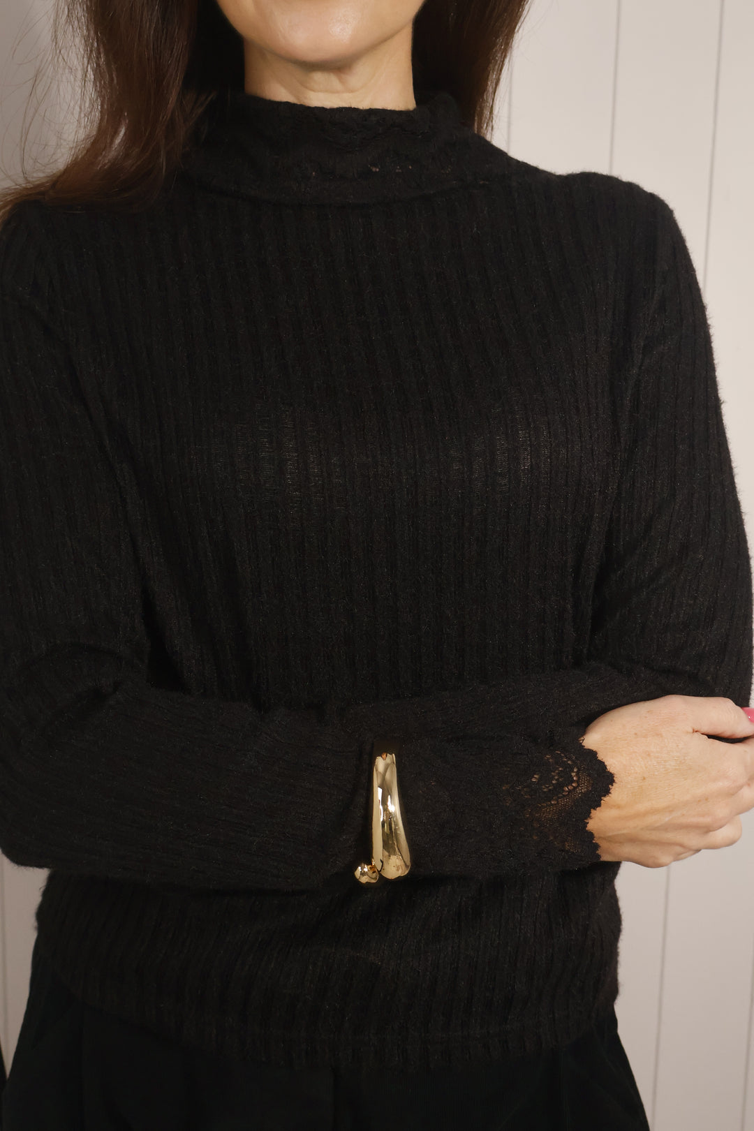 Serena Lace Trim Top Black