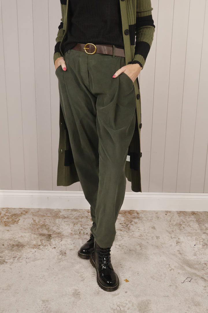 Belted Cord Trousers Khaki