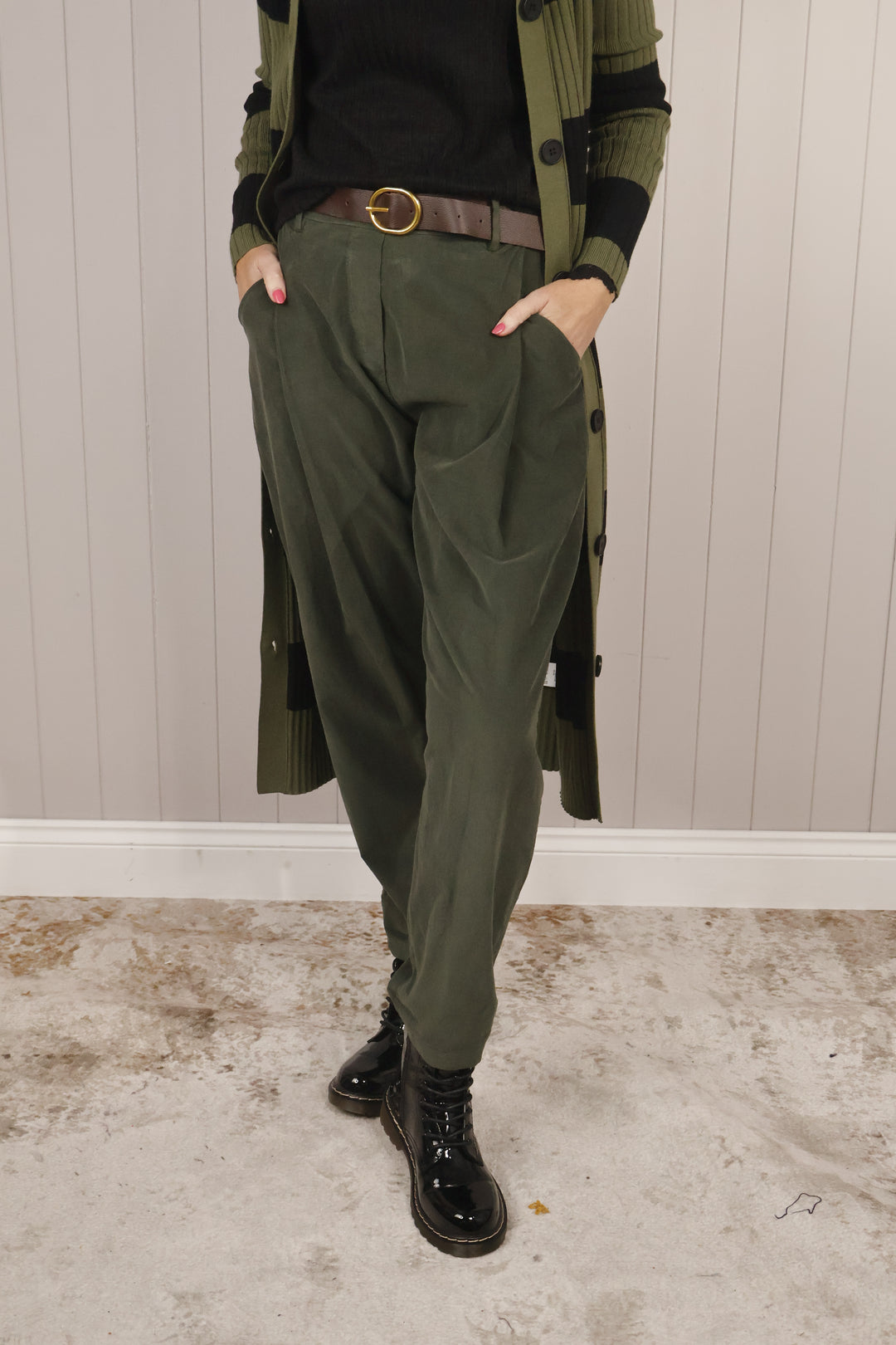 Belted Cord Trousers Khaki